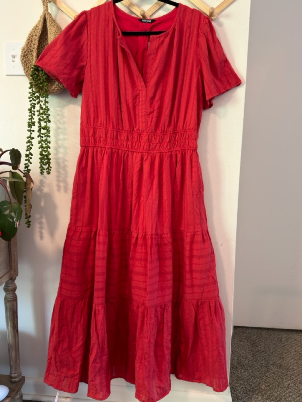 BTFBM Tiered Maxi Dress XL Red Boho NWT